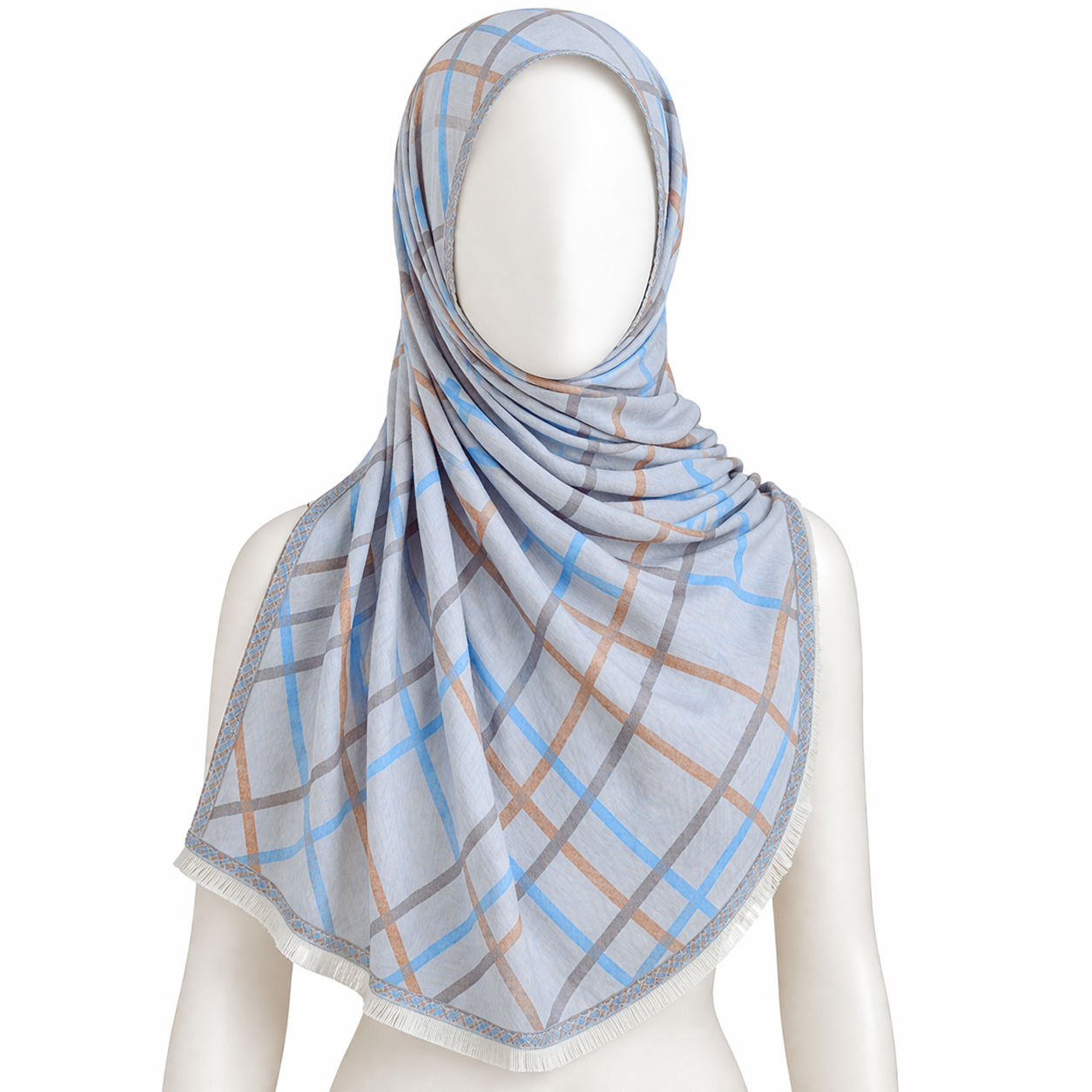 Cotton Scarf With Orange Blue Lines